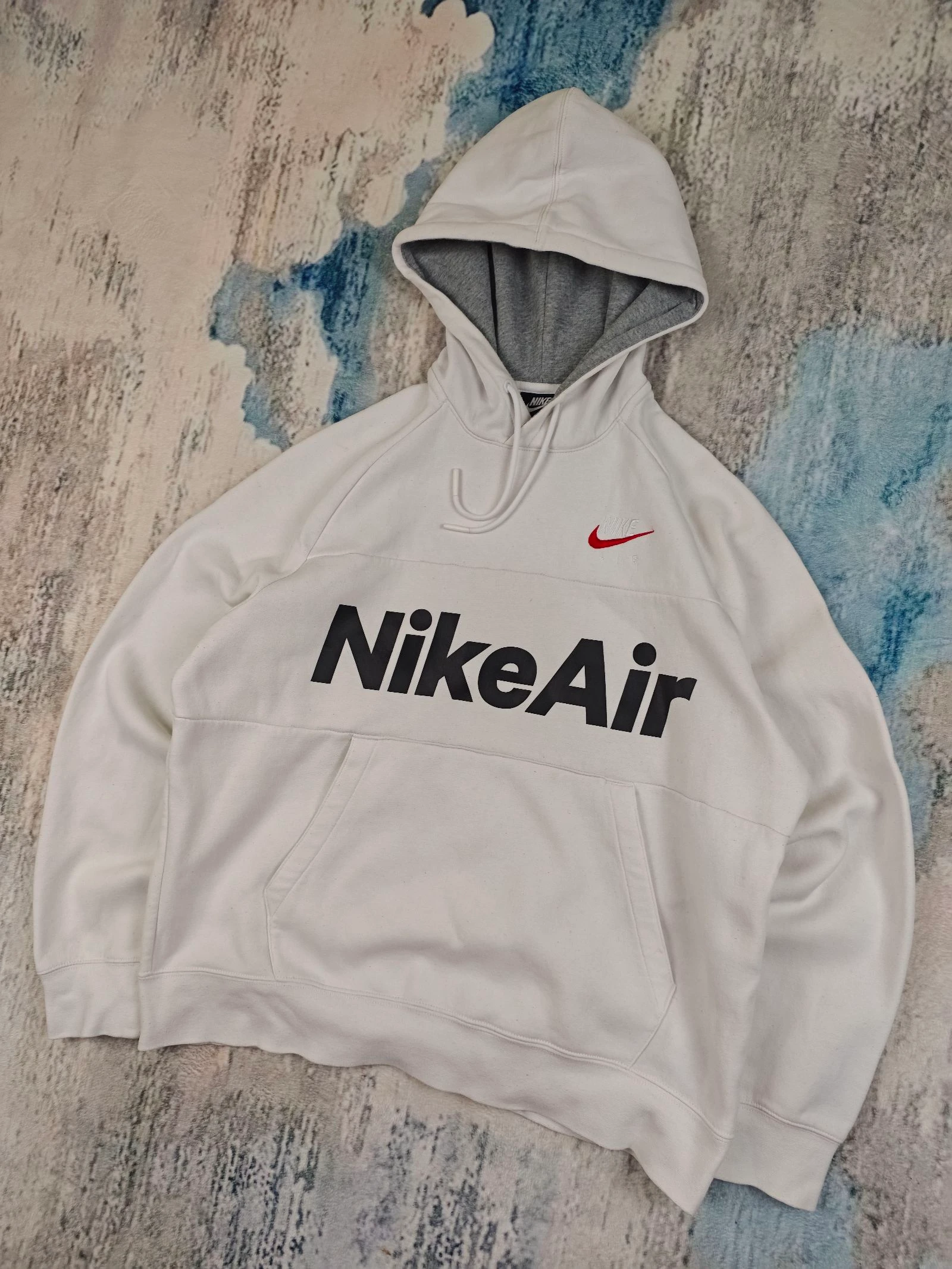 Nike Air Sweatshirt Hoodie White Grey Lined Streetwear Y2K Size M